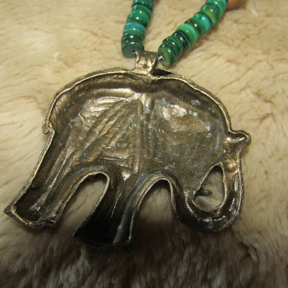 Handcrafted Shell, Brass and Faux Pearl Elephant Necklace - Picture 7 of 7